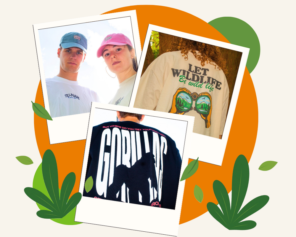 Vedgeout vegan streetwear - animal rights graphic tees and cap, including 'Let Wildlife Be Wild Life' and 'Be a Gorilla' design